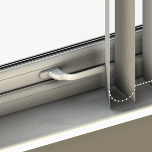 Image of blinds hitting a window handle